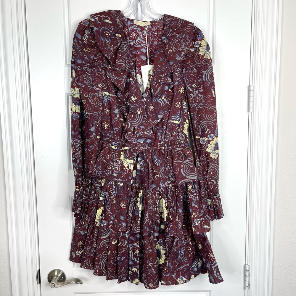 ULLA JOHNSON Lola Floral Cotton Ruffle Mini Dress NEW Heliotrope Size 8 - Picture 2 of 16